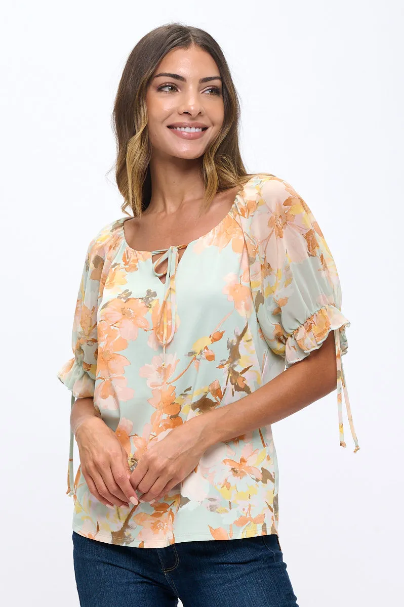 TIE RUFFLE DETAIL PEASANT