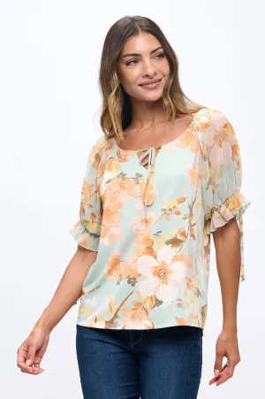 TIE RUFFLE DETAIL PEASANT