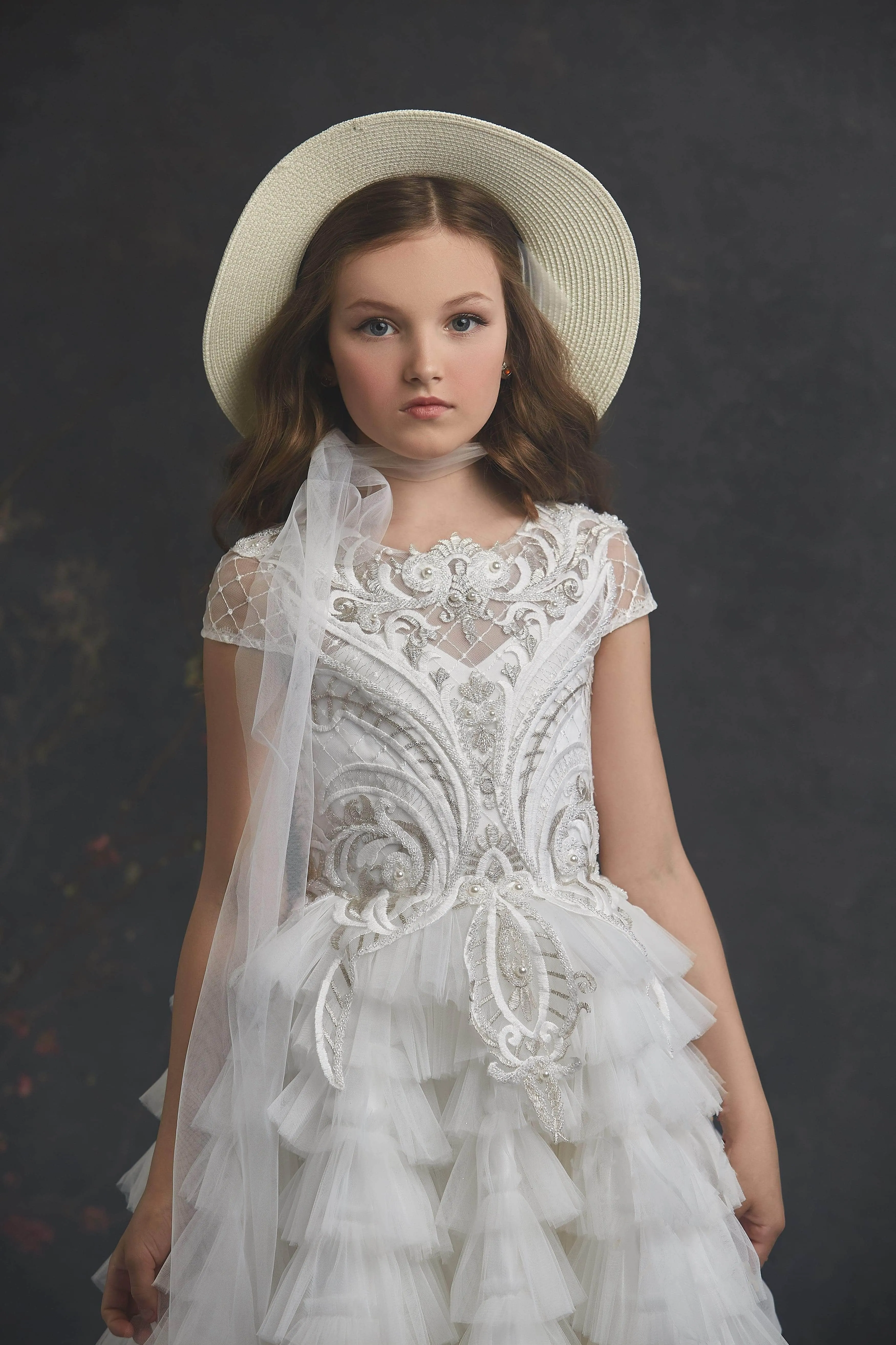 Tiered Fluffy Flowergirl Dress in Size 5T-6/Off-White
