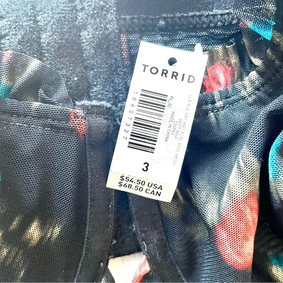 Torrid Sweet Ikat Black Floral Mesh Ruffle Underwire Bralette Size 3X NWT