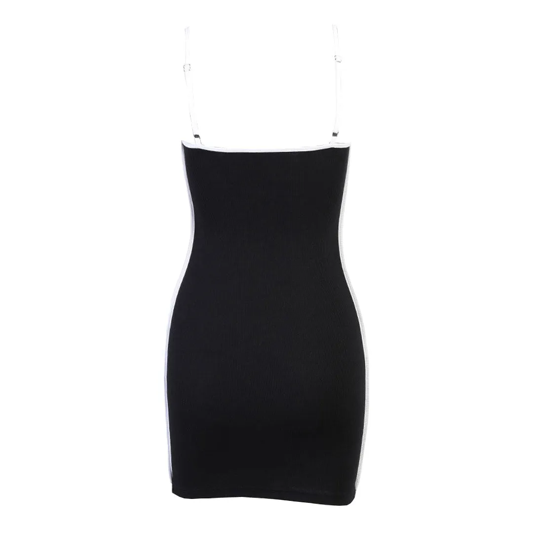 Trim Spaghetti Strap Mini Dress - Black