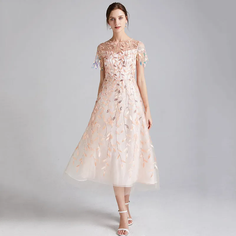 Truda Embroidered Tulle Midi Dress