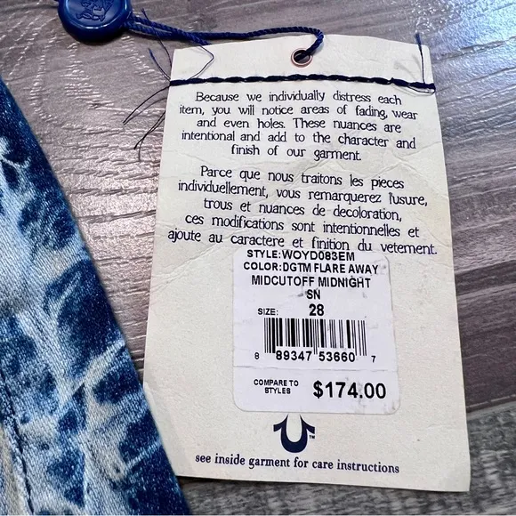 True Religion NWT Womens Mid Cutoff Denim Jean Shorts Size 28 Tie Dye Acid Wash