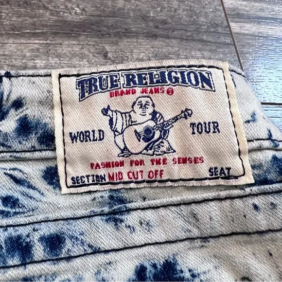 True Religion NWT Womens Mid Cutoff Denim Jean Shorts Size 28 Tie Dye Acid Wash