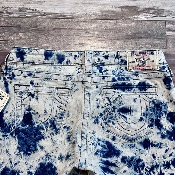 True Religion NWT Womens Mid Cutoff Denim Jean Shorts Size 28 Tie Dye Acid Wash