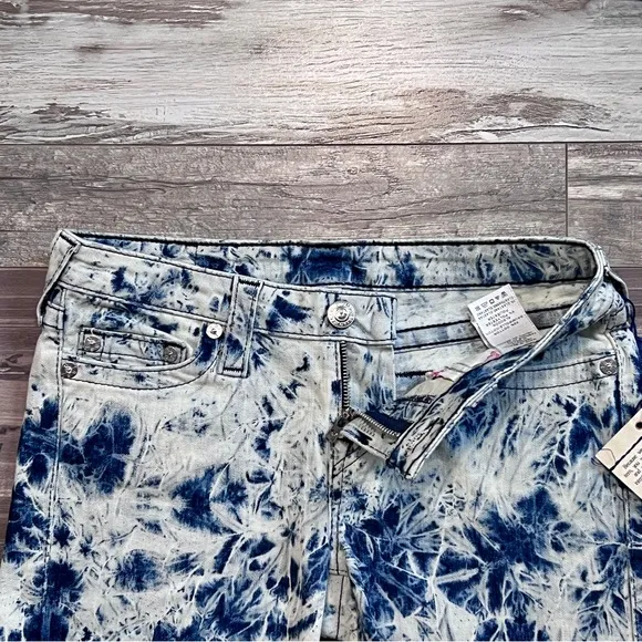 True Religion NWT Womens Mid Cutoff Denim Jean Shorts Size 28 Tie Dye Acid Wash