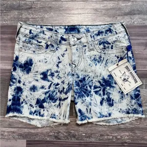 True Religion NWT Womens Mid Cutoff Denim Jean Shorts Size 28 Tie Dye Acid Wash