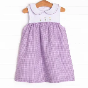 Tulip Tiers Embroidered Dress, Purple