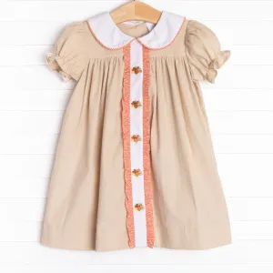 Turkey Trot Embroidered Dress, Tan