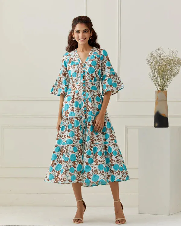 Turquoise Floral Printed Maxi Dress