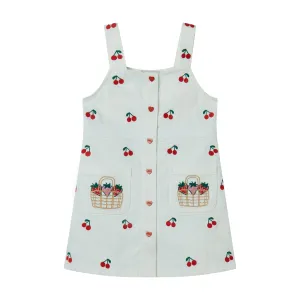 Twill Cherry Embroidered Dress