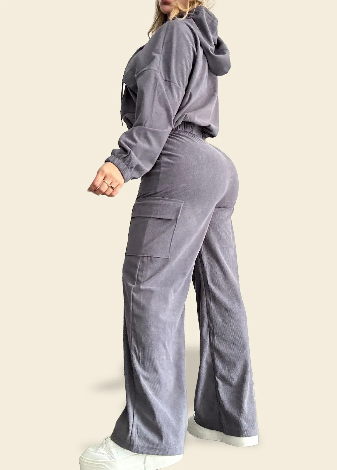 Two piece Casual Loungewear Set Jacket with Hoodie and Pants