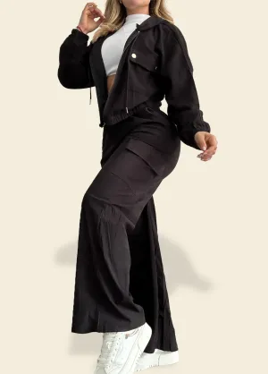 Two piece Casual Loungewear Set Jacket with Hoodie and Pants