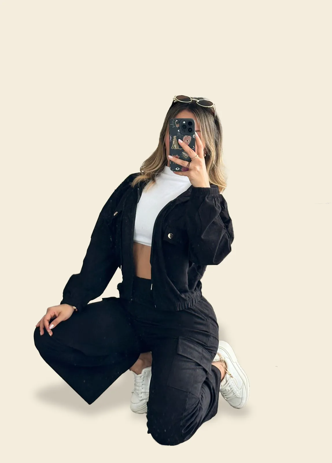 Two piece Casual Loungewear Set Jacket with Hoodie and Pants
