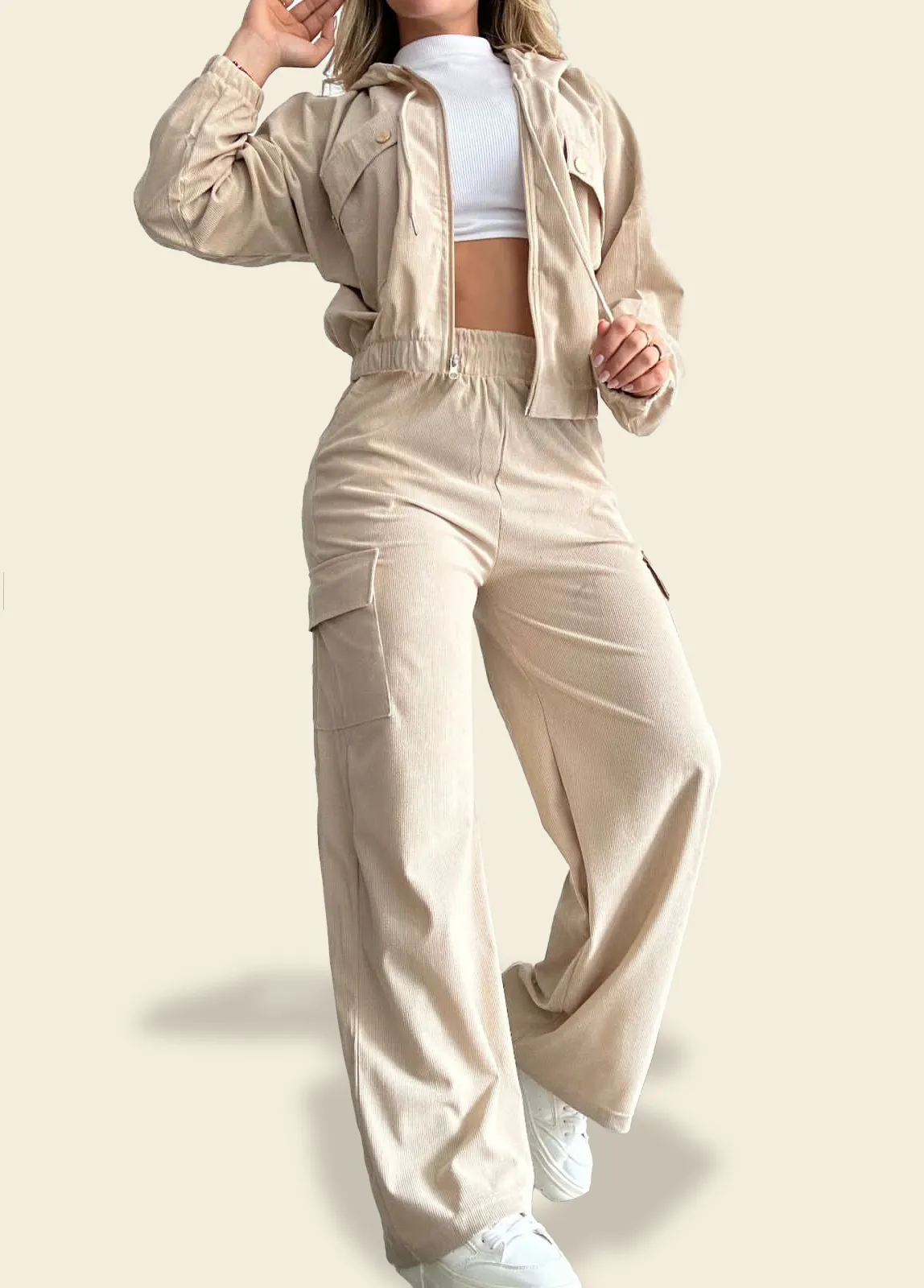 Two piece Casual Loungewear Set Jacket with Hoodie and Pants