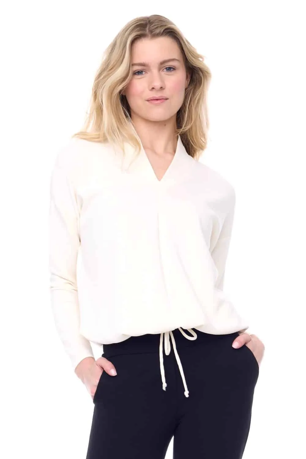UP - Butter V-Neck Draw String Top