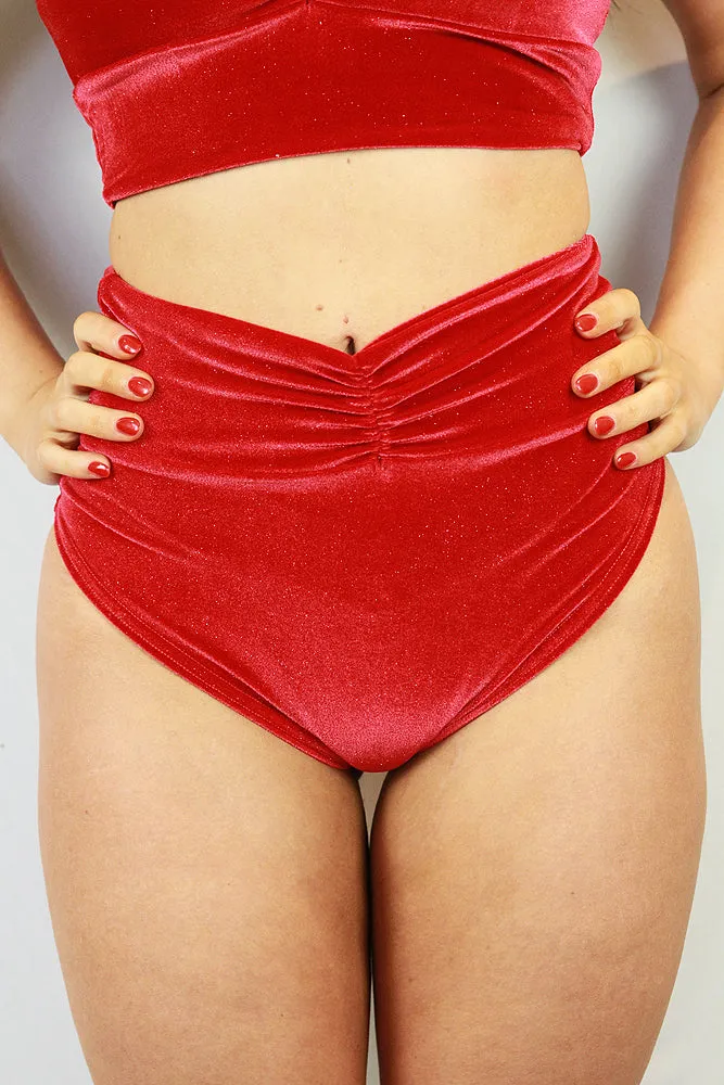 Velvet Sparkle High Waist Short Red