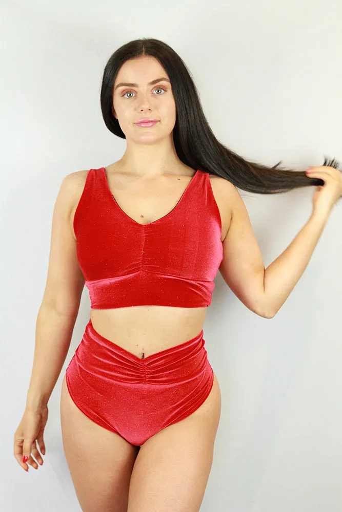 Velvet Sparkle High Waist Short Red
