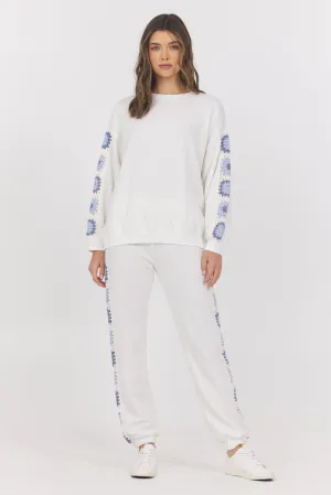 Vintage Havana White French Terry crochet trim sweatshirt