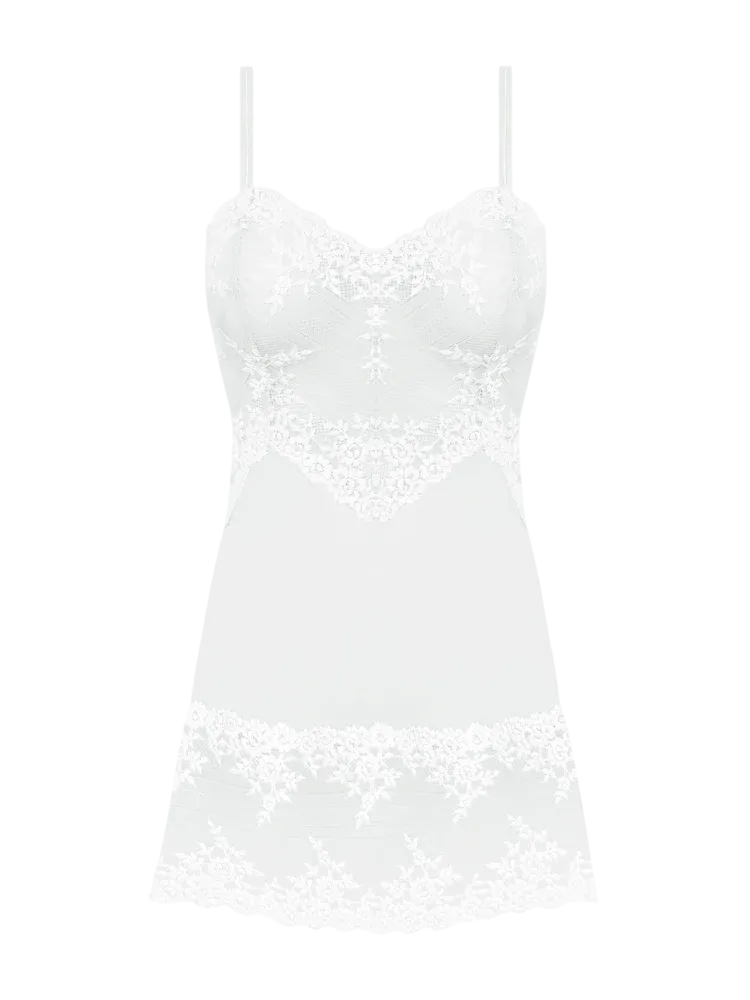 Wacoal White Embrace Lace V-neck stretch-lace chemise night dress slip UK M