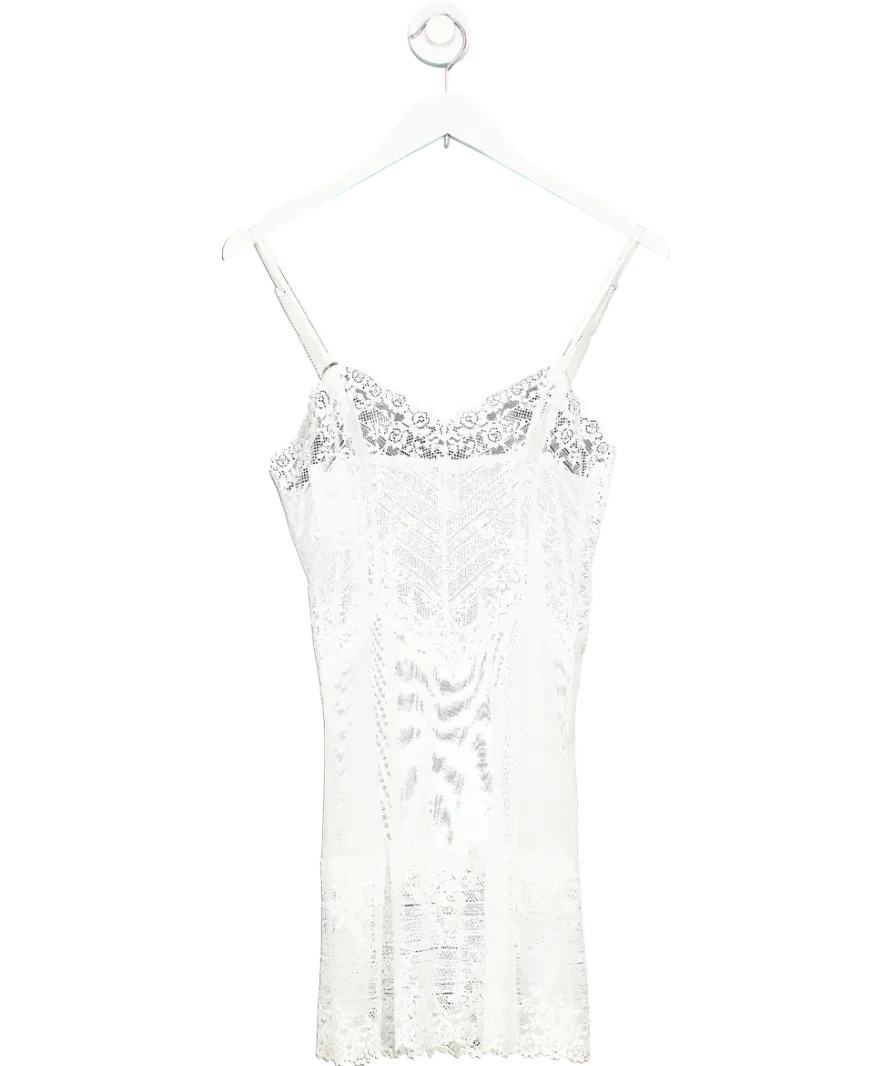 Wacoal White Embrace Lace V-neck stretch-lace chemise night dress slip UK M