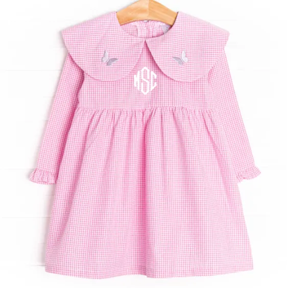 Whimsical Wings Embroidered Dress, Pink