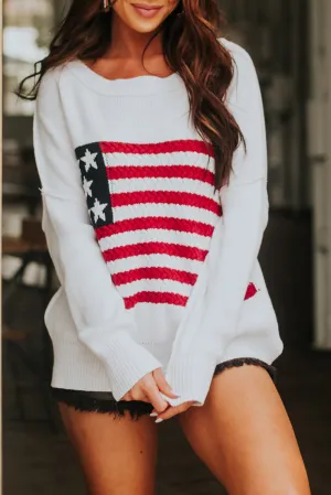 White American Flag Crochet Knit Sweater