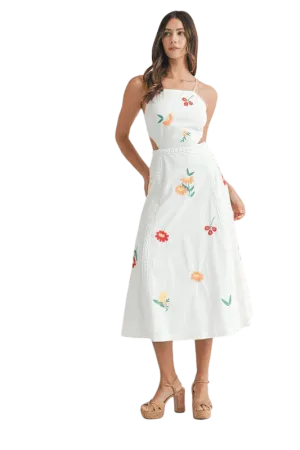 White embroidered open back dress
