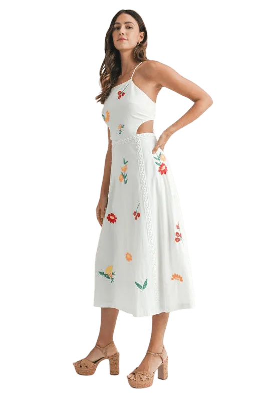 White embroidered open back dress
