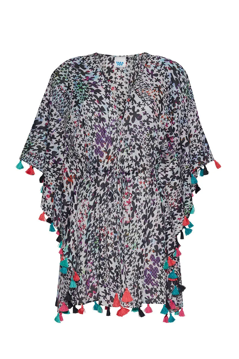 WHITE FLORAL OPEN CAFTAN
