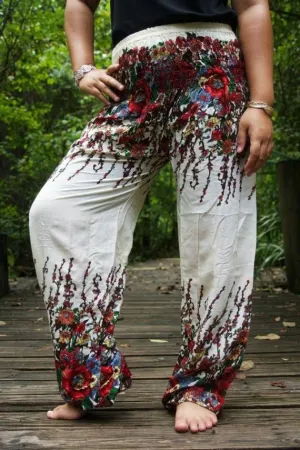 White Floral Pants