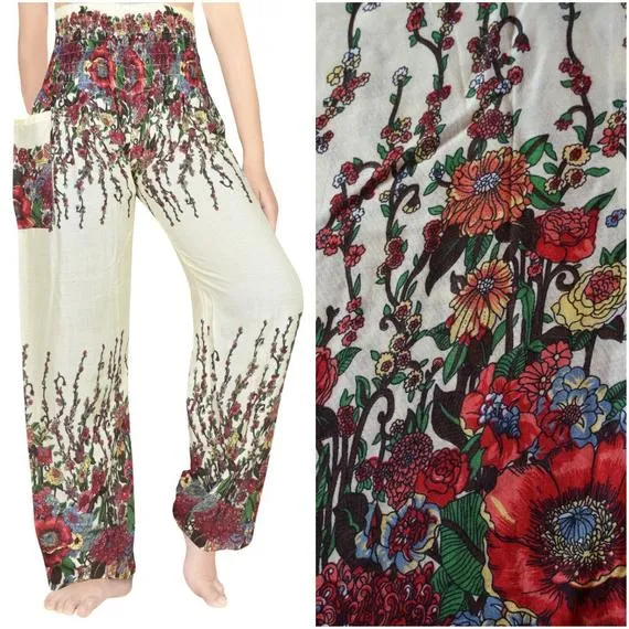 White Floral Pants