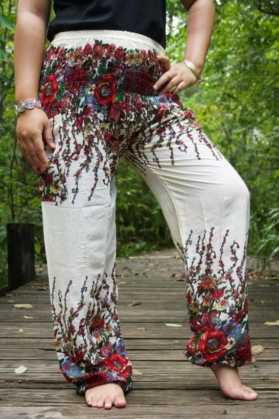 White Floral Pants