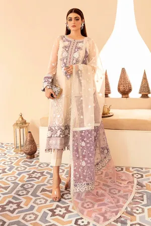 White Kameez Salwar with Lavender Patchwork #PF338