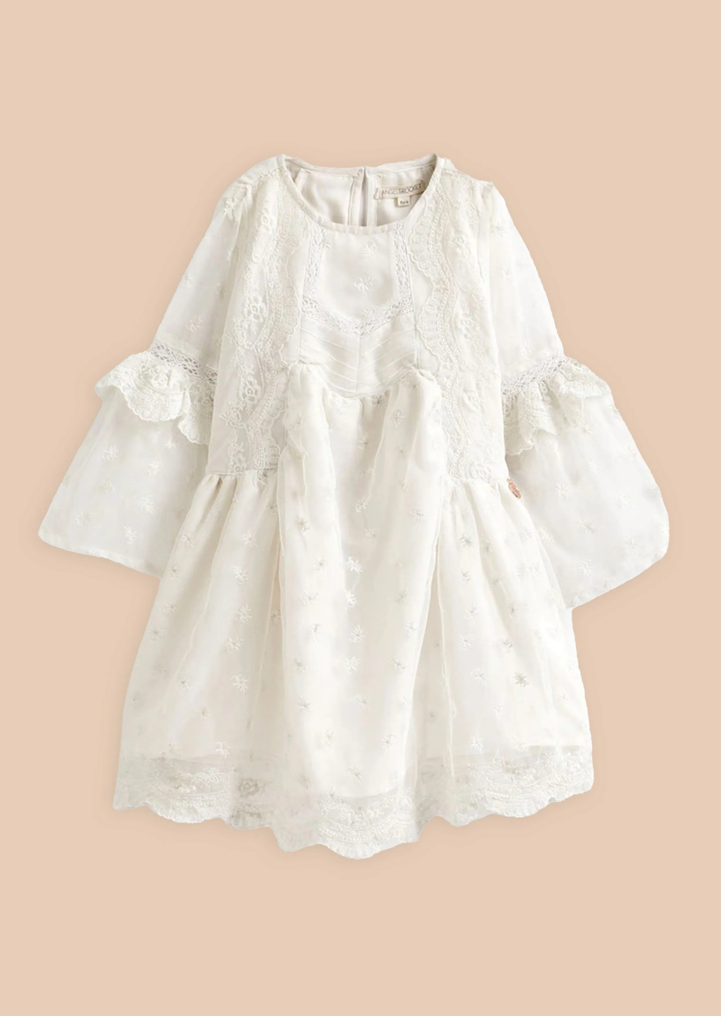 White Lace Bell Sleeve Dress