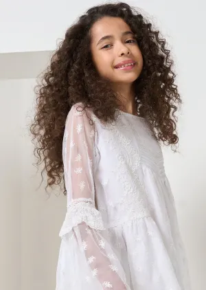 White Lace Bell Sleeve Dress