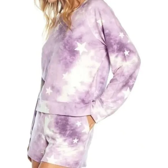 WILDFOX Purple Tie Dye Sweatshirt   Short Lounge Set Size: XL - NEW