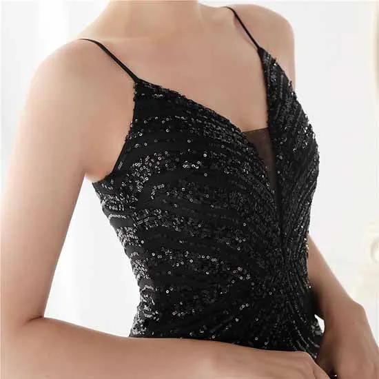 Women Shiny Sleeveless Formal Evening Dresses Spaghetti Strap Ball Gown S-4XL