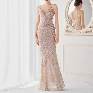 Women Shiny Sleeveless Formal Evening Dresses Spaghetti Strap Ball Gown S-4XL