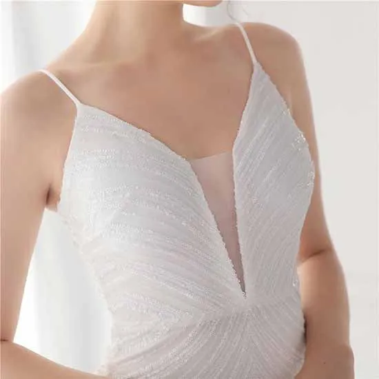 Women Shiny Sleeveless Formal Evening Dresses Spaghetti Strap Ball Gown S-4XL