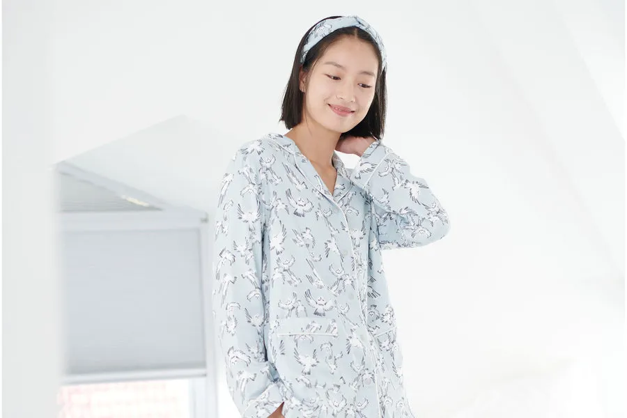 Women’s Bamboo Long Sleeve Button-Up PJ Set - Guess Hoo