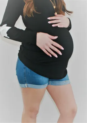 Women's Cuffed Over the bump maternity blue denim shorts