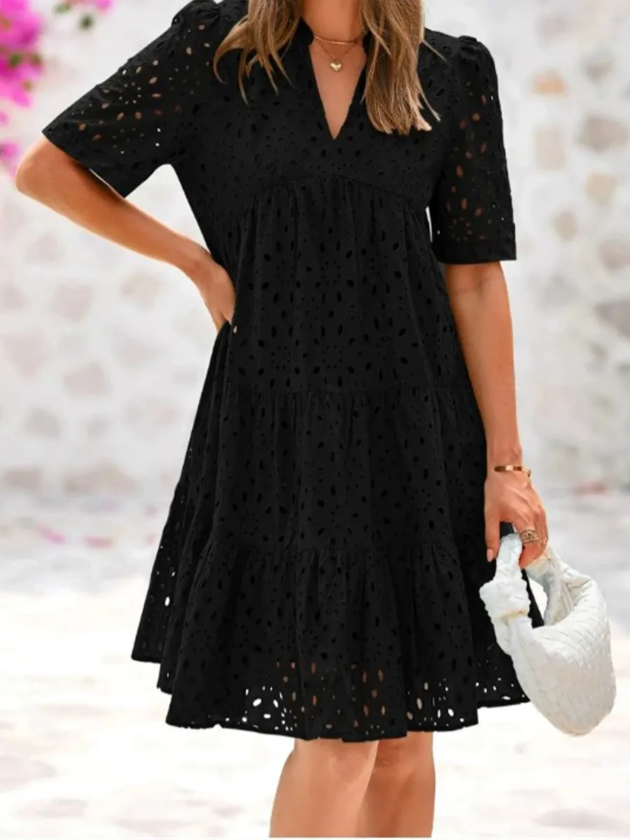 Women's Cutout Embroidered Cotton Dress
