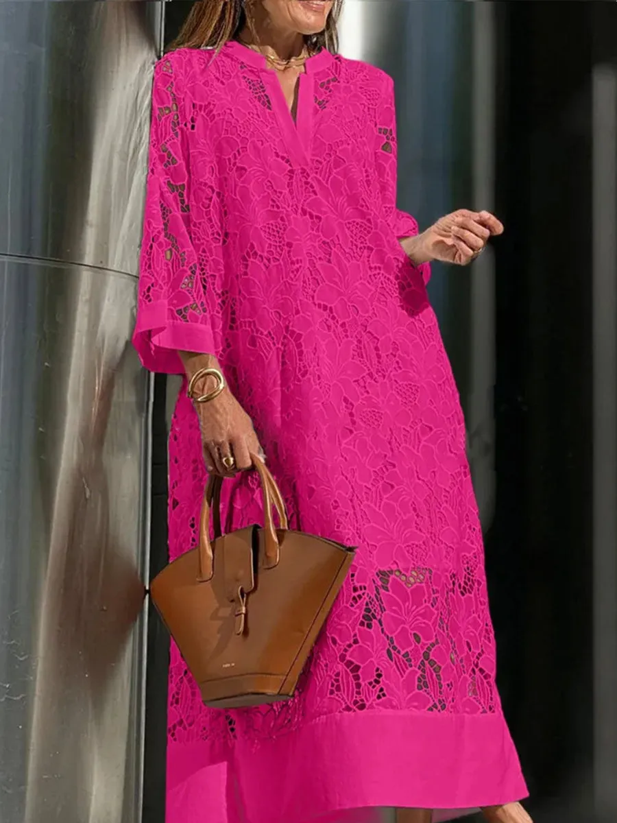 Women's Cutout Embroidered Cotton Dress