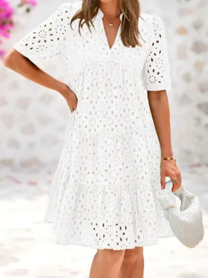 Women's Cutout Embroidered Cotton Dress