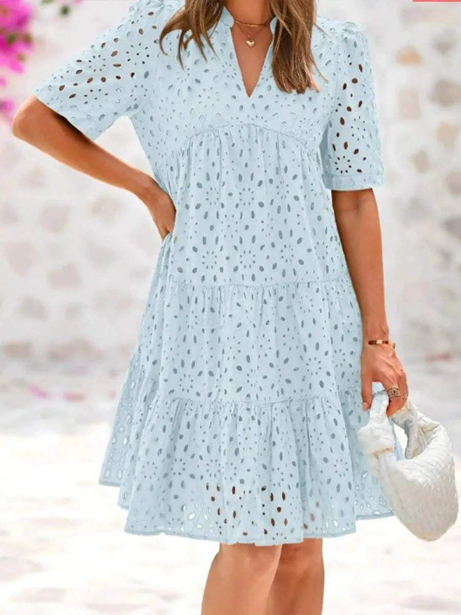 Women's Cutout Embroidered Cotton Dress