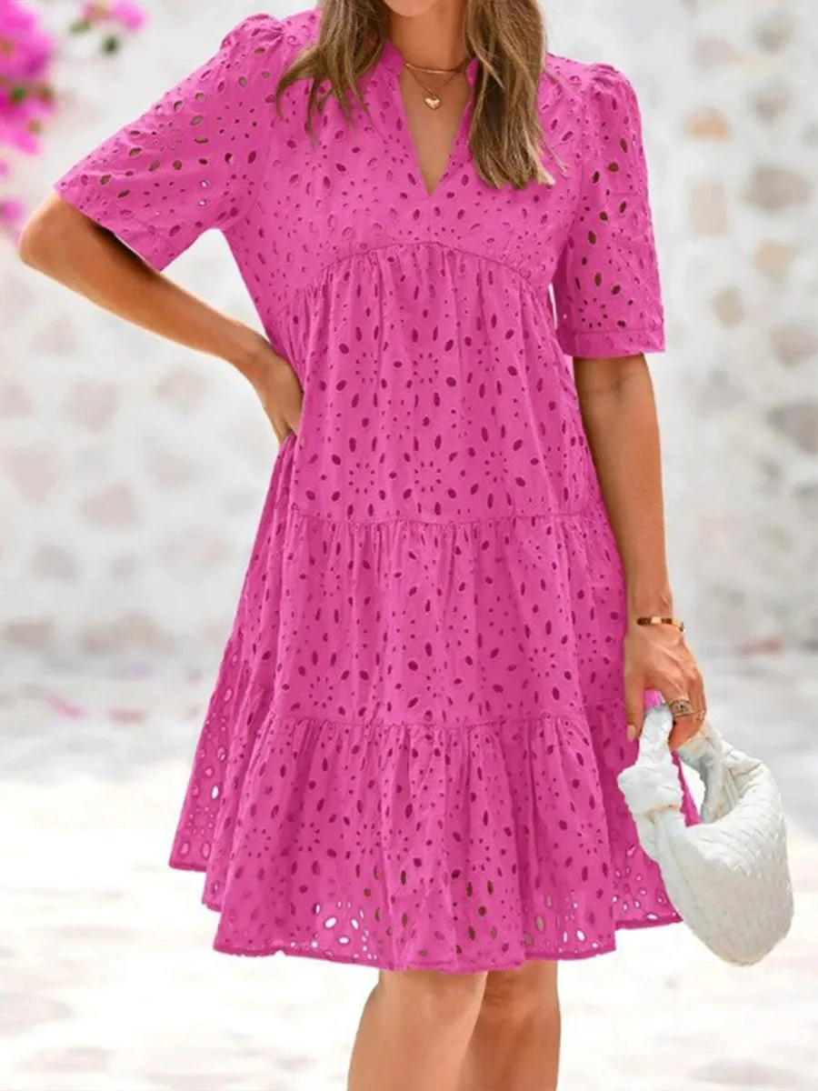Women's Cutout Embroidered Cotton Dress