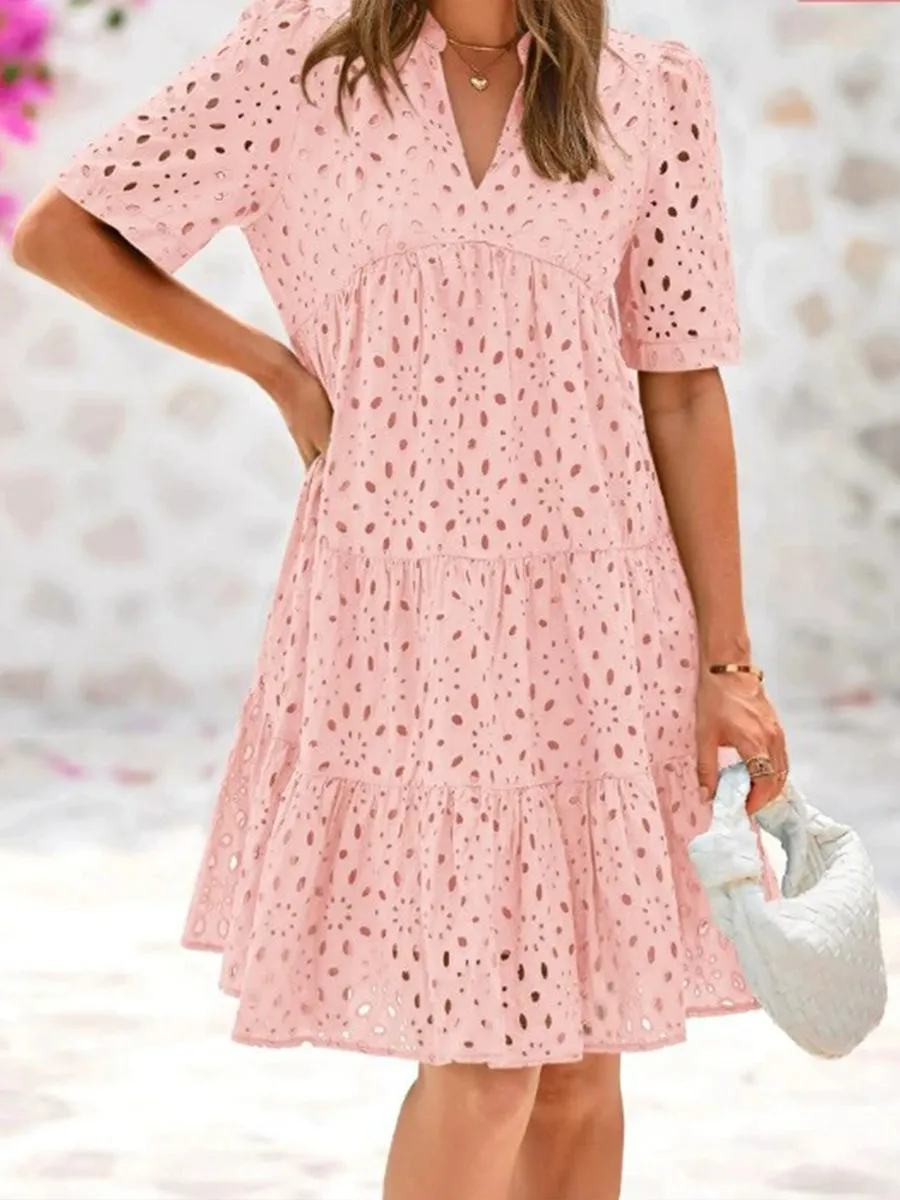 Women's Cutout Embroidered Cotton Dress