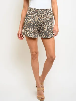 WOMEN'S ELASTIC WAIST FRONT POCKETS ANIMAL PRINT SHORTS