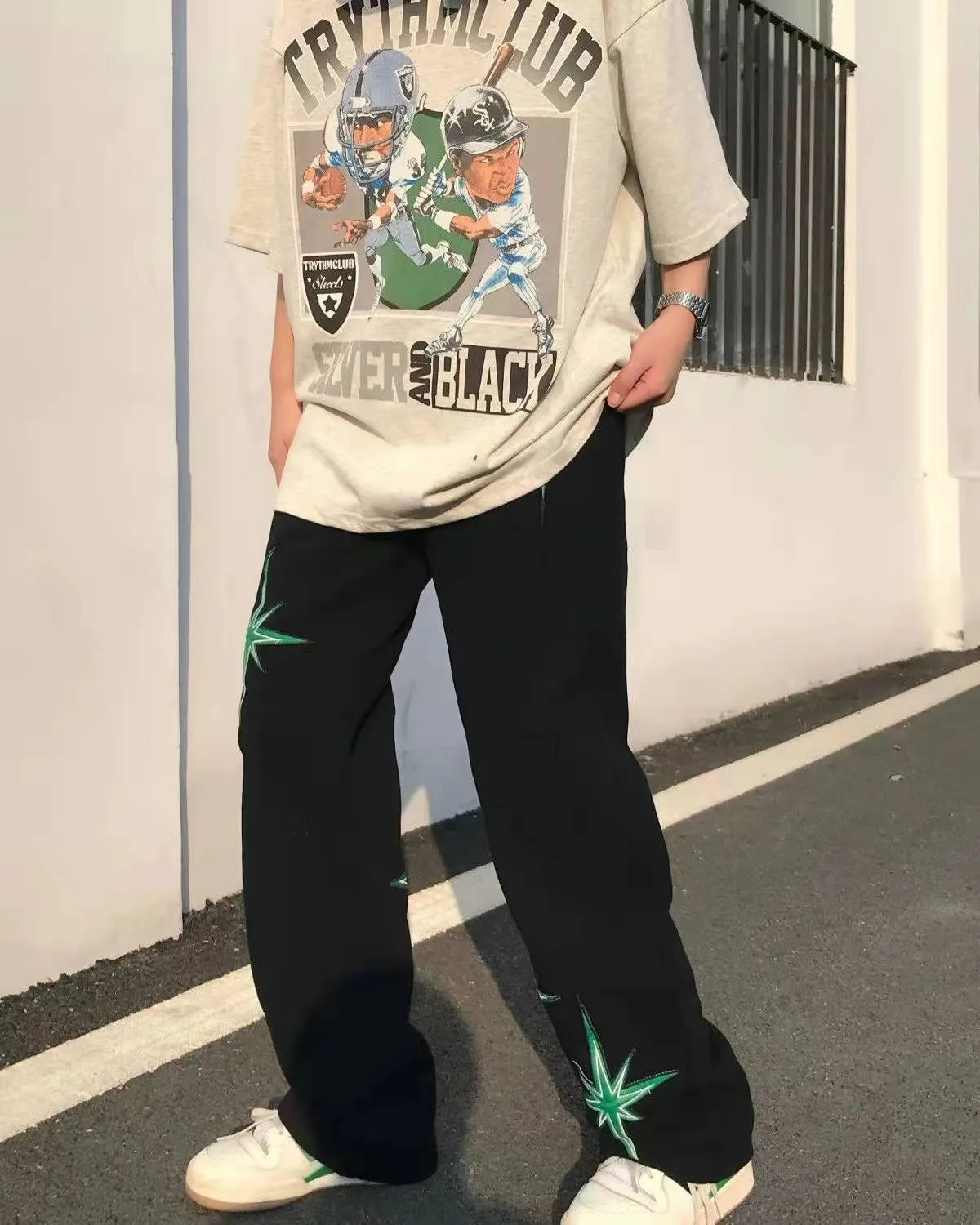 Women’s High Waist Comfy Pants with Black Star Details